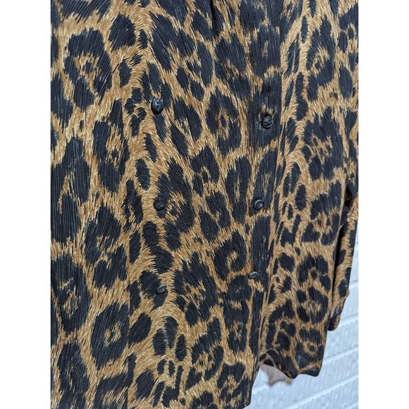 Peter Nygard Women's Brown & Tan Leopard Print Silk Double Breasted Blouse Size - Picture 3 of 5